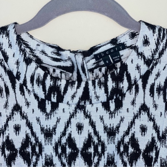 Theory Orinthia Cap Sleeve Printed Mini Dress 8 Black & White Ikat NEW! - Picture 7 of 8